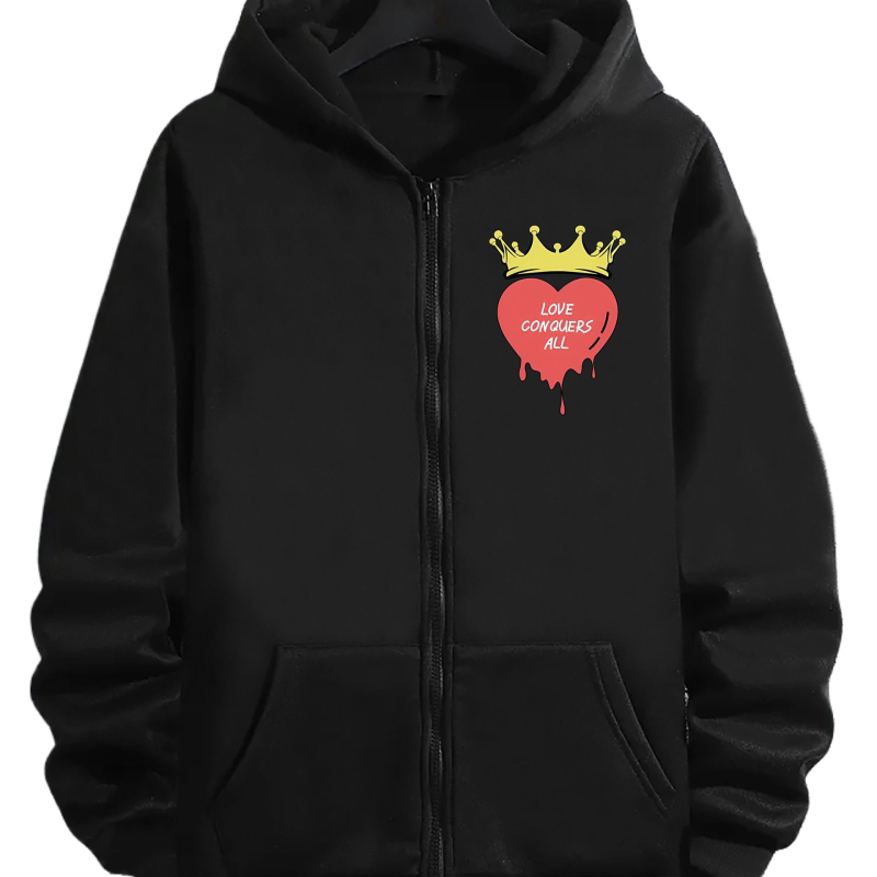 Ζακέτα με κουκούλα, στρογγυλός λαιμός, μακριά μανίκια, εκτύπωση με γράμματα, πολυεστερικό ύφασμα, φαρδιά γραμμή