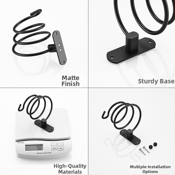 Стенен държач за сешоар за баня — алуминиева конструкция, анодирано покритие, монтаж без пробиване, товароподемност 2 кг, модел 9442