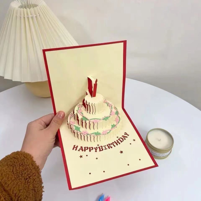 3D поп-ъп картичка за рожден ден, сгъваема, ръкописен стил, за детския празник, DIY