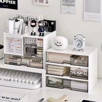 Επιτραπέζιο Κουτί Αποθήκευσης Με Διαφανή Στοιβαζόμενα Συρτάρια, Ανθεκτικό στη Σκόνη Οργανωτής (Πλαστικό, HIPS+PS) Μοντέλο W1810/W1820