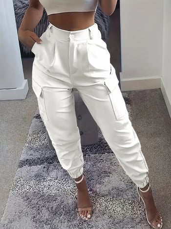 Ženske slim-fit cropped cargo hlače sa džepovima – poliestersko-elastanska mješavina, casual stil