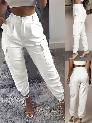 Дамски Slim-Fit скъсени cargo панталони с джобове – полиестер-еластанова смес, ежедневен стил