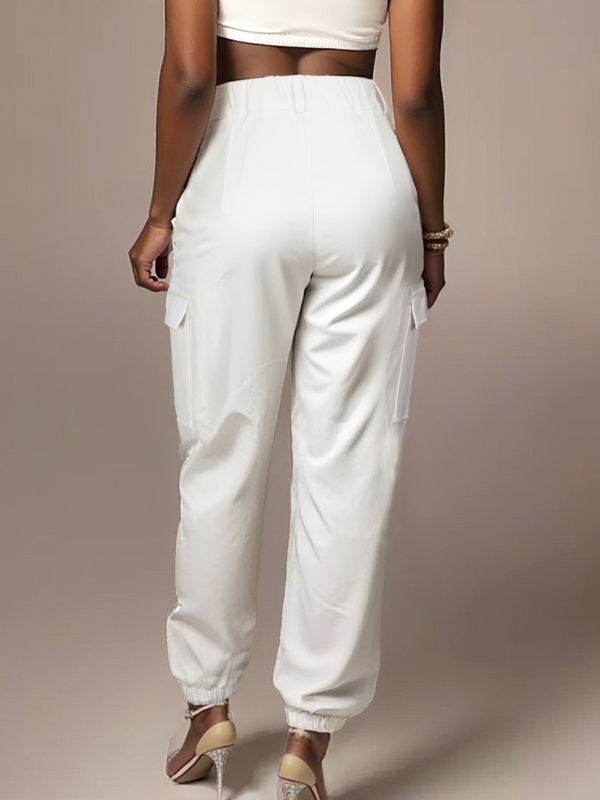 Ženske slim-fit cropped cargo hlače sa džepovima – poliestersko-elastanska mješavina, casual stil