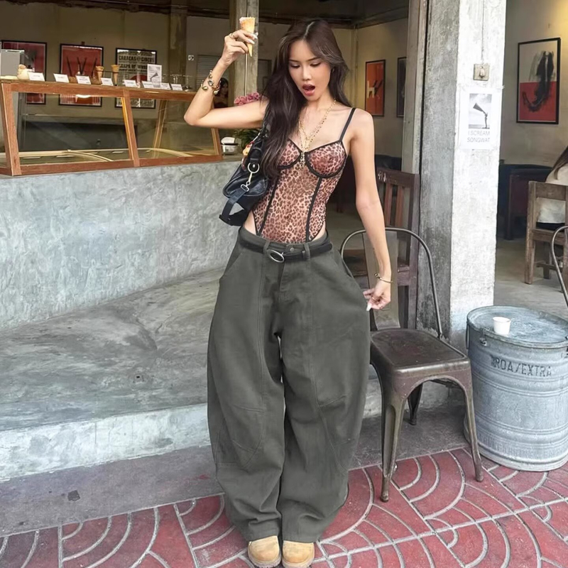 Split Scimitar Τζινς για γυναίκες, ελεύθερη γραμμή, μεσαία μέση, λεπτό πολυεστέρα, μικροελαστικότητα, Καλοκαίρι 2025