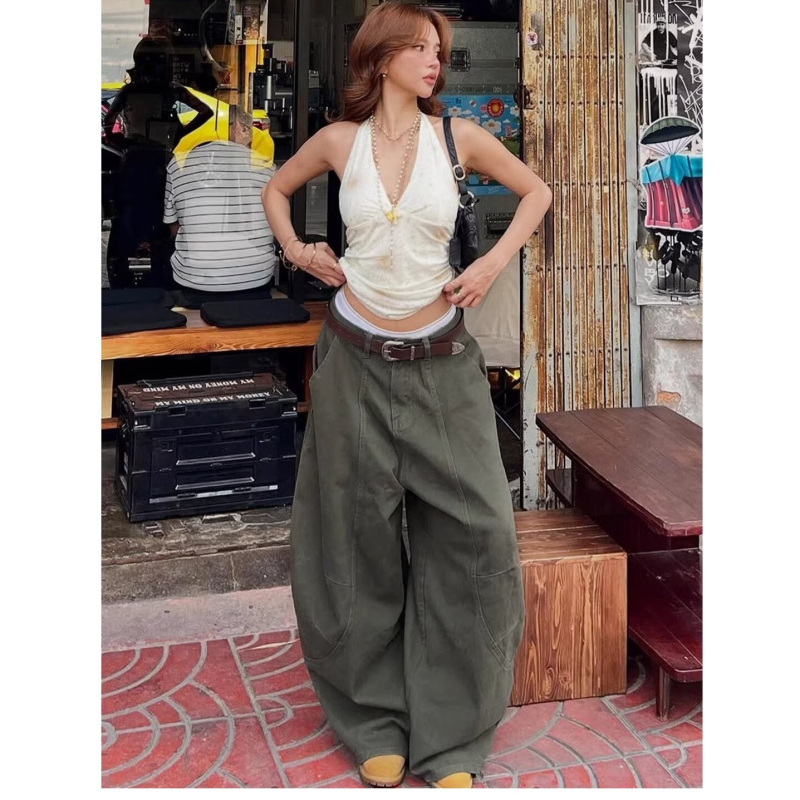 Split Scimitar Τζινς για γυναίκες, ελεύθερη γραμμή, μεσαία μέση, λεπτό πολυεστέρα, μικροελαστικότητα, Καλοκαίρι 2025