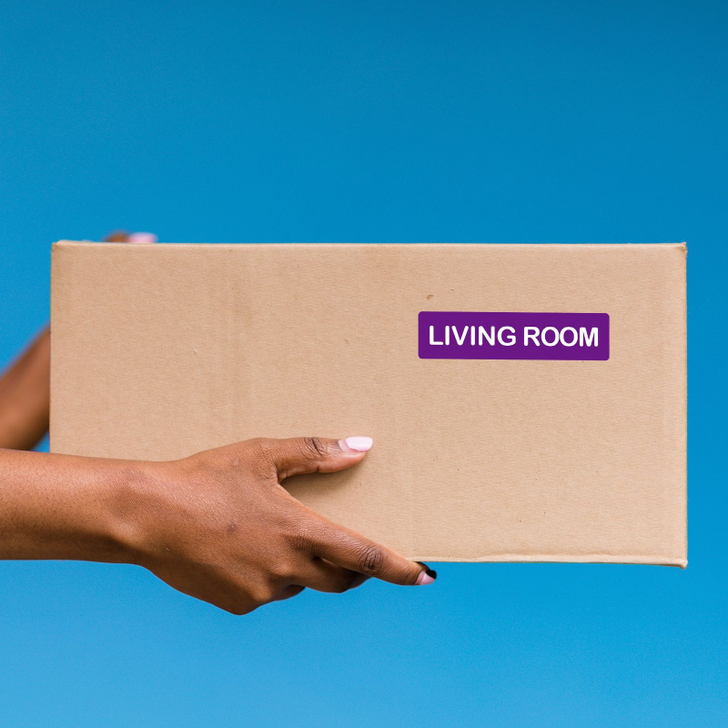 Pārvietošanas etiķetes – 14 etiķetes uz lapu, pārklāts papīrs, izturība līdz 110°C