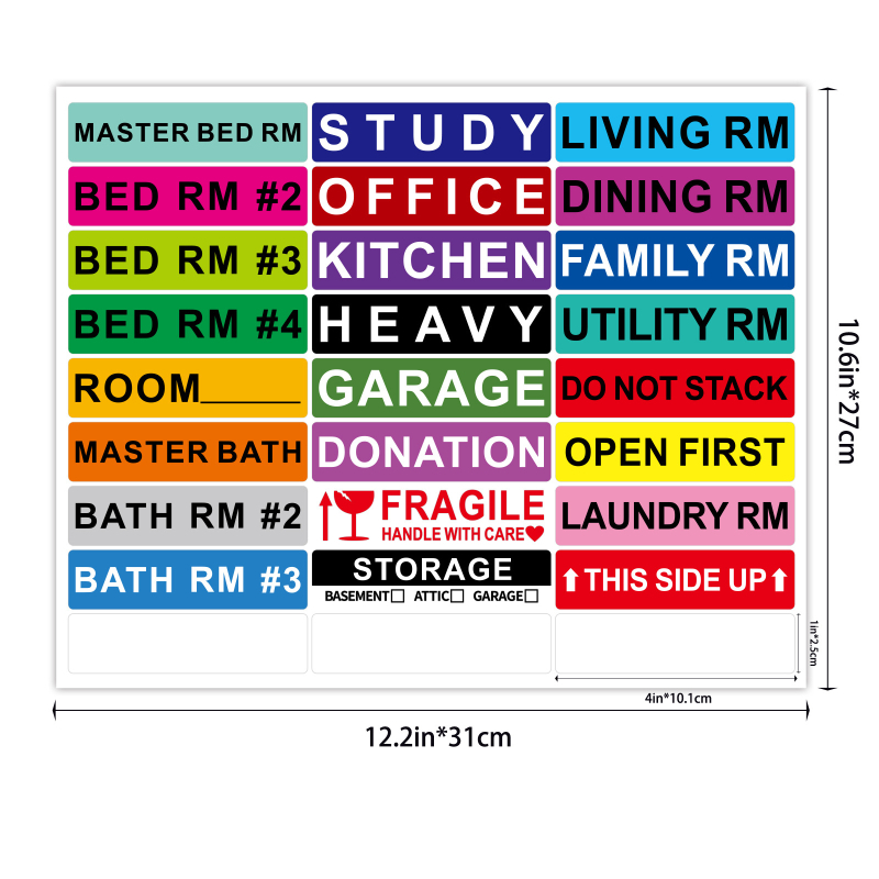 Pārvietošanas etiķetes – 14 etiķetes uz lapu, pārklāts papīrs, izturība līdz 110°C