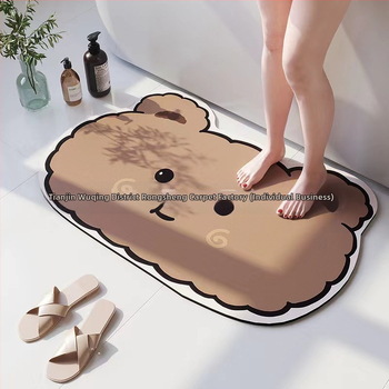 Χαλάκι μπάνιου από διατομίτης πηλό, απορροφητικό, ακανόνιστο σχήμα, μοτίβο αρκούδας σε καρτούν, πλένεται, προσαρμόσιμο