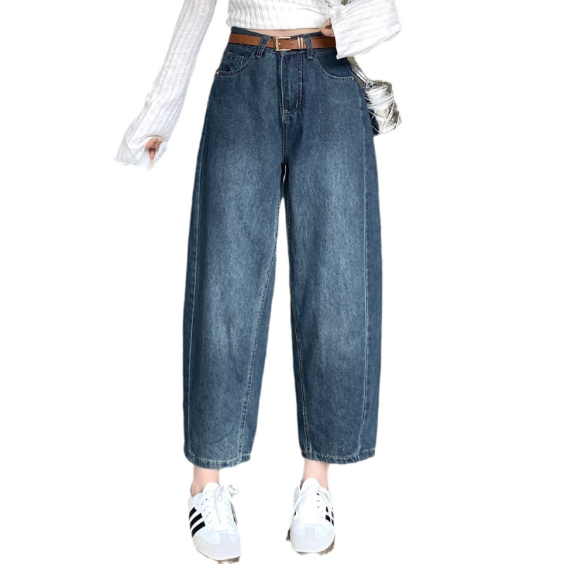 Jeansi de damă din denim, talie înaltă, croială dreaptă, stil street hipster, tratament anti-șifonare