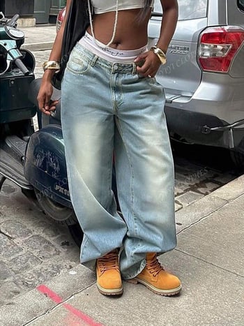 Τζιν από βαμβάκι, ψηλή μέση, χαλαρή γραμμή, μικροελαστικότητα, 50-70% βαμβάκι