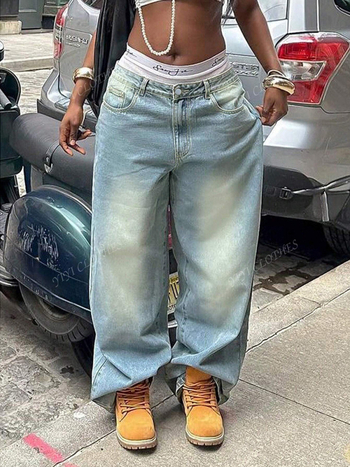 Τζιν από βαμβάκι, ψηλή μέση, χαλαρή γραμμή, μικροελαστικότητα, 50-70% βαμβάκι