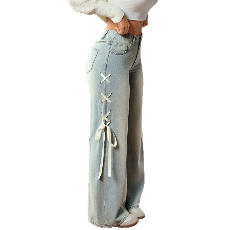 Jeanși cu croială dreaptă, talie foarte joasă, material din bumbac cu amestec poliester 30-50%, primăvara 2025