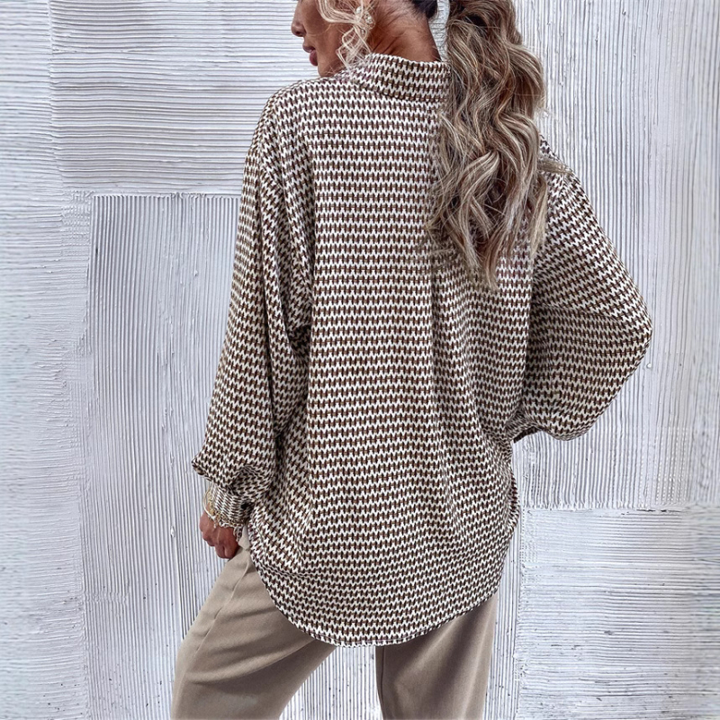 Кардиган с абстрактен принт, дълги ръкави, лафел яка, едно ред копчета, свободен крой, полиестер (≥95%)