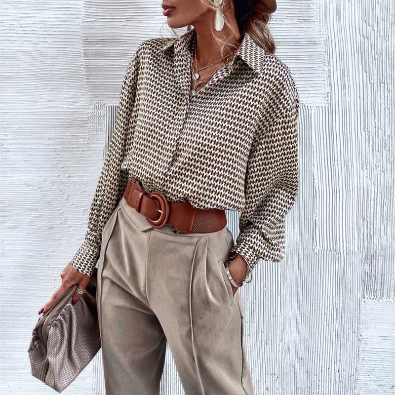 Кардиган с абстрактен принт, дълги ръкави, лафел яка, едно ред копчета, свободен крой, полиестер (≥95%)