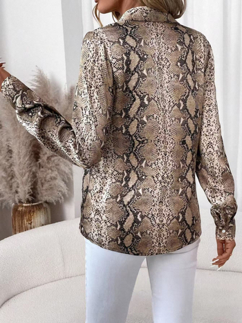 Дамски топ с дълъг ръкав в леопардов принт, кардиган стил, полиестер, V-образно деколте, средна дължина 65–80 см