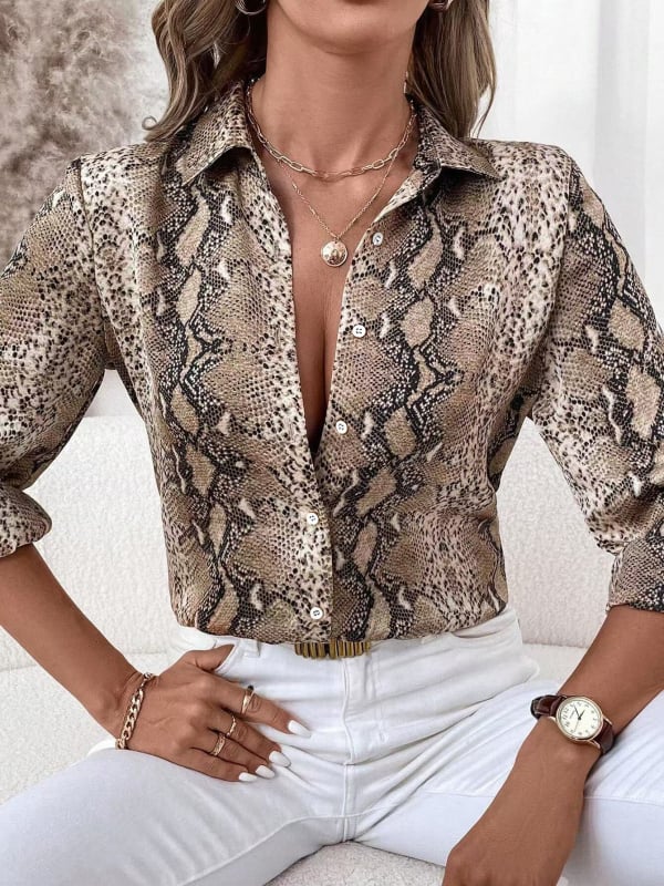 Γυναικείο τοπ με λεοπάρ εκτύπωση, μακρύ μανίκι, στυλ cardigan, πολυεστέρας, V-λαιμός, μεσαίο μήκος 65–80 cm
