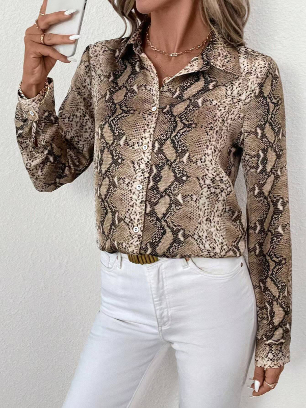 Γυναικείο τοπ με λεοπάρ εκτύπωση, μακρύ μανίκι, στυλ cardigan, πολυεστέρας, V-λαιμός, μεσαίο μήκος 65–80 cm