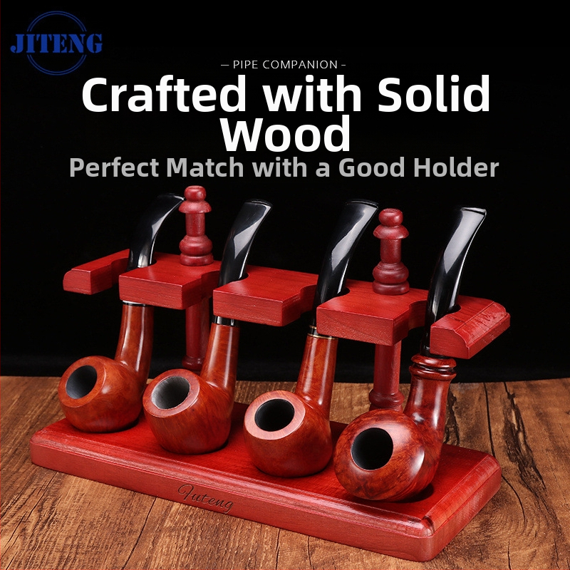 Koka daudzpozīciju vertikālais pīpes statīvs ar noņemamu mahagoni pamatni izstādīšanai