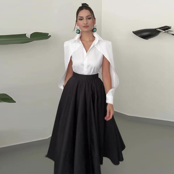 Σετ φούστα-μπλούζα με μανίκια raglan – μονόχρωμο, ψηλή μέση, μακριά φούστα, πολυεστέρας (95%+), μακριά μανίκια, κυκλοφορία φθινοπώρου 2024