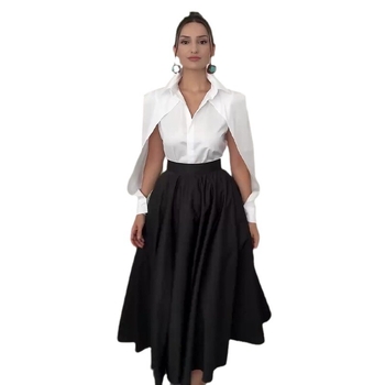 Σετ φούστα-μπλούζα με μανίκια raglan – μονόχρωμο, ψηλή μέση, μακριά φούστα, πολυεστέρας (95%+), μακριά μανίκια, κυκλοφορία φθινοπώρου 2024