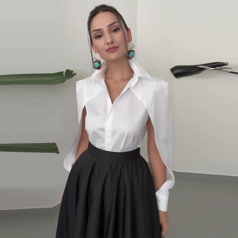 Костюм с пола и блуза със реглан ръкави – едноцветен, висока талия, дълга пола, полиестер (95%+), дълги ръкави, есен 2024 издание