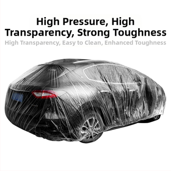 Bymaocar vienreizējās lietošanas caurspīdīgs auto pārsegs, PE augstas caurspīdīgums materiāls, universāls automobiļiem, svars 0,2 kg, pielāgošana pieejama