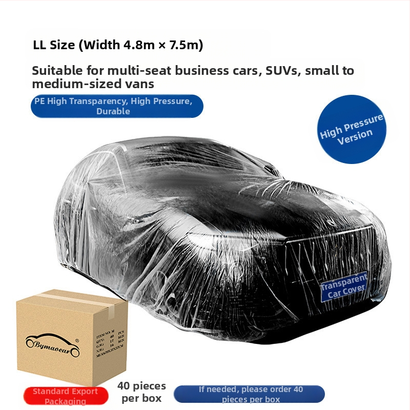 Bymaocar vienreizējās lietošanas caurspīdīgs auto pārsegs, PE augstas caurspīdīgums materiāls, universāls automobiļiem, svars 0,2 kg, pielāgošana pieejama