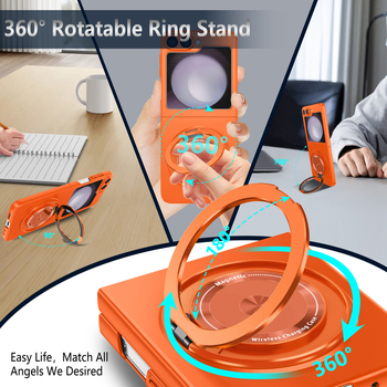 Samsung Z Flip6 aizsargkārba ar 360° rotējošu magnētisko statīvu, PC materiāls | Siltuma vadība | Nodilumizturība | Kritiena izturība