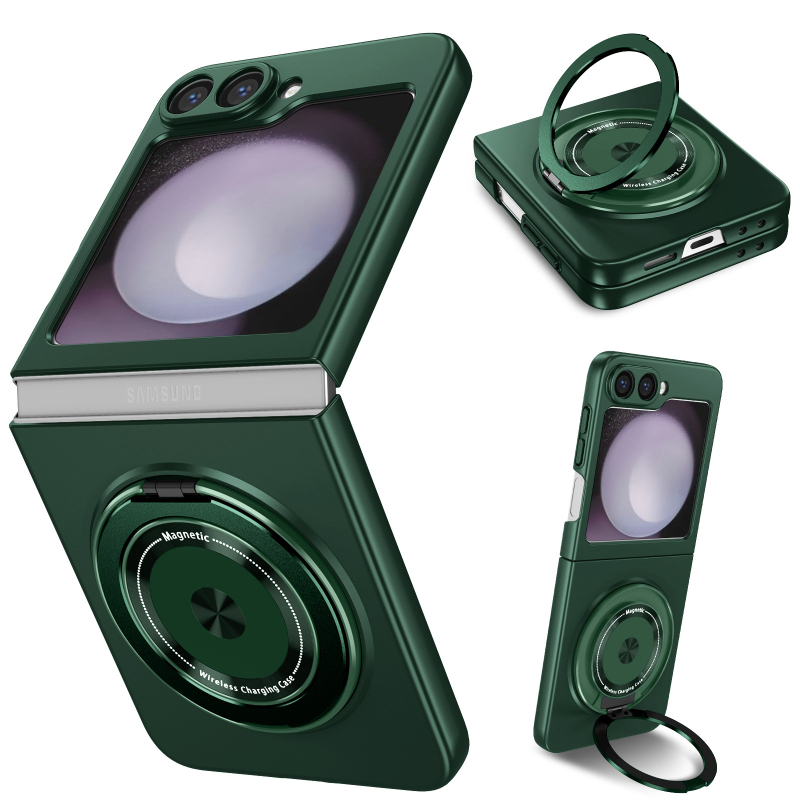 Samsung Z Flip6 aizsargkārba ar 360° rotējošu magnētisko statīvu, PC materiāls | Siltuma vadība | Nodilumizturība | Kritiena izturība