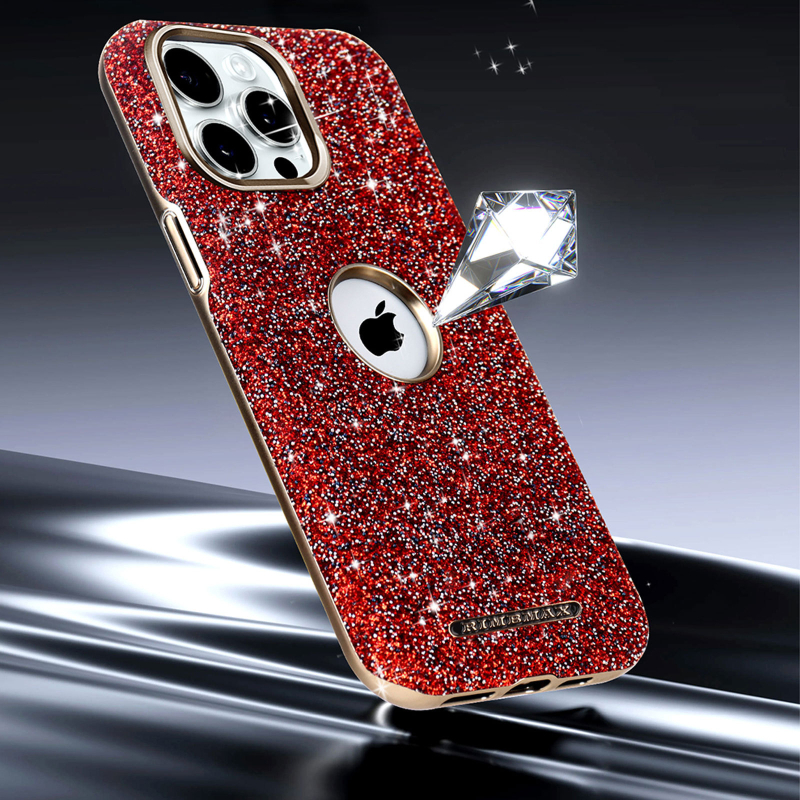 Ochranný kryt na iPhone 12–15 sériu s trblietavým dizajnom a viditeľným logom, magnetický, odolný proti otlačkom prstov, plné krytie, PC materiál, elektroplatina povrch