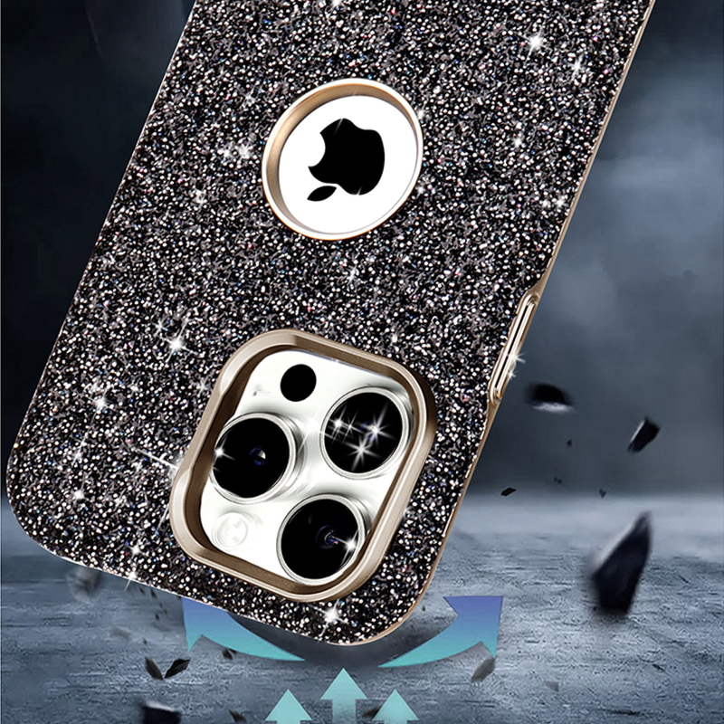 Ochranný kryt na iPhone 12–15 sériu s trblietavým dizajnom a viditeľným logom, magnetický, odolný proti otlačkom prstov, plné krytie, PC materiál, elektroplatina povrch