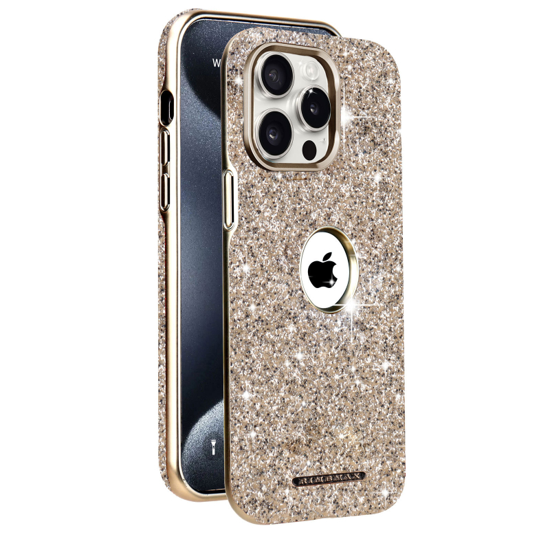 Ochranný kryt na iPhone 12–15 sériu s trblietavým dizajnom a viditeľným logom, magnetický, odolný proti otlačkom prstov, plné krytie, PC materiál, elektroplatina povrch