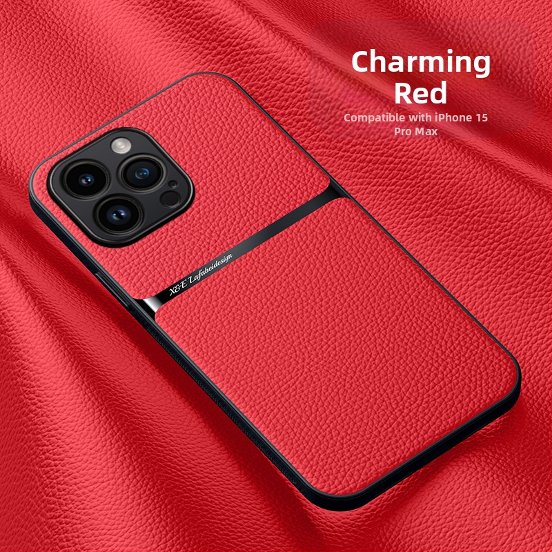 Калъф за iPhone с магнитна кожена текстура, имитационна кожа, твърд корпус; удароустойчив, анти отпечатъци, износоустойчив, защита при падане; съвместим с iPhone 11–14 серия (включително Pro/Max)