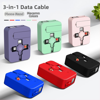 Καλώδιο φόρτισης 3 σε 1 με αναδιπλούμενη βάση, Lightning, Micro USB και USB-C, γρήγορη φόρτιση, μέγ. 3A