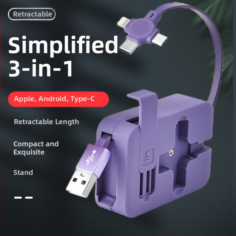 Καλώδιο φόρτισης 3 σε 1 με αναδιπλούμενη βάση, Lightning, Micro USB και USB-C, γρήγορη φόρτιση, μέγ. 3A