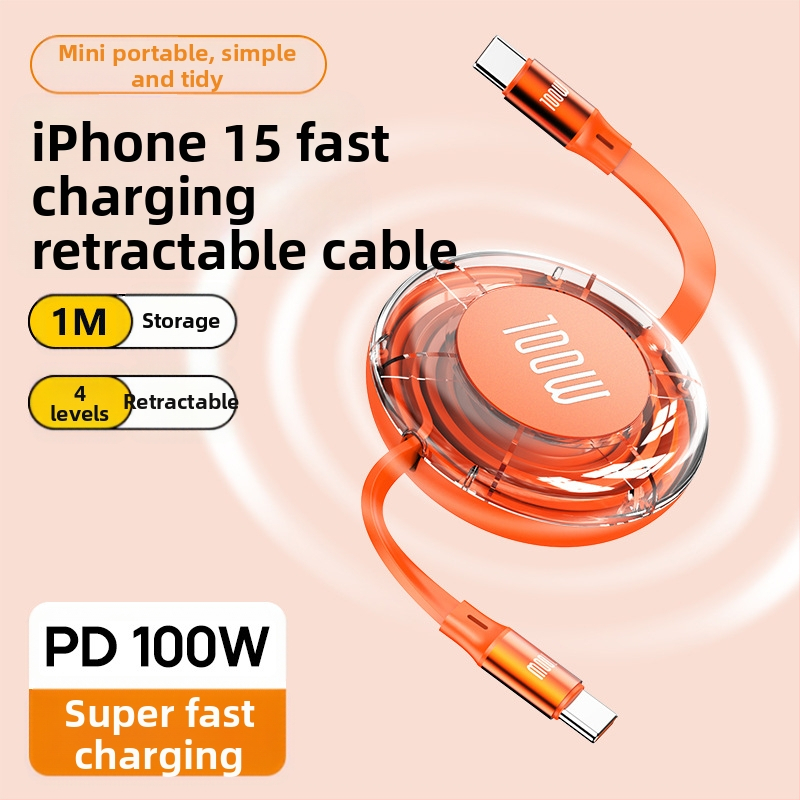 USB-C αναδιπλούμενο καλώδιο δεδομένων, 100W PD γρήγορη φόρτιση, αλουμινένιο κράμα, σύνδεσμος μονής κεφαλής