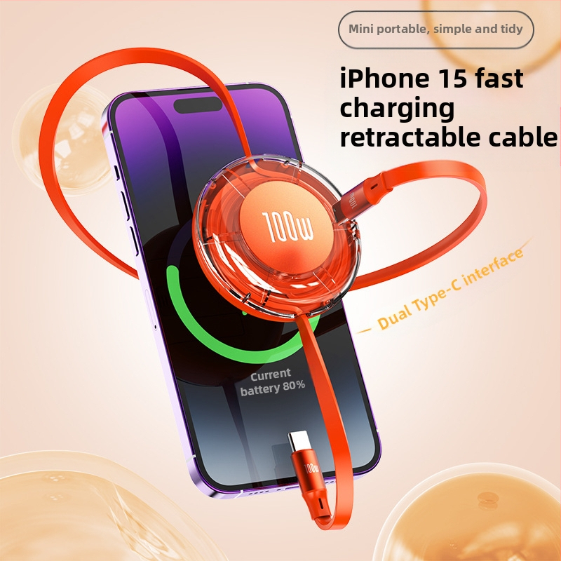 USB-C αναδιπλούμενο καλώδιο δεδομένων, 100W PD γρήγορη φόρτιση, αλουμινένιο κράμα, σύνδεσμος μονής κεφαλής