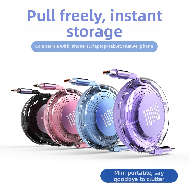 USB-C αναδιπλούμενο καλώδιο δεδομένων, 100W PD γρήγορη φόρτιση, αλουμινένιο κράμα, σύνδεσμος μονής κεφαλής