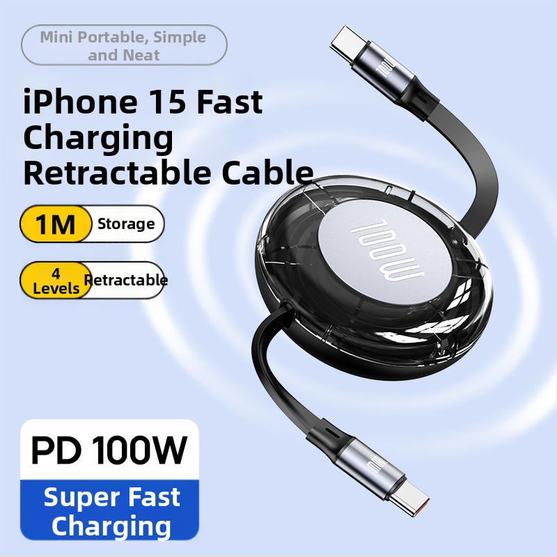 USB-C αναδιπλούμενο καλώδιο δεδομένων, 100W PD γρήγορη φόρτιση, αλουμινένιο κράμα, σύνδεσμος μονής κεφαλής