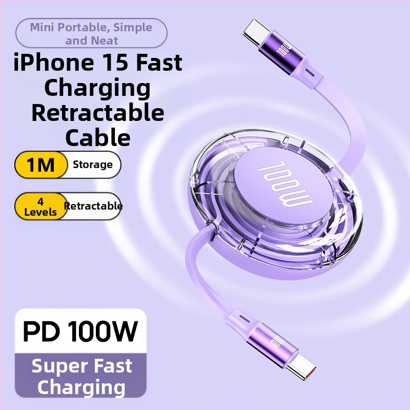 USB-C αναδιπλούμενο καλώδιο δεδομένων, 100W PD γρήγορη φόρτιση, αλουμινένιο κράμα, σύνδεσμος μονής κεφαλής