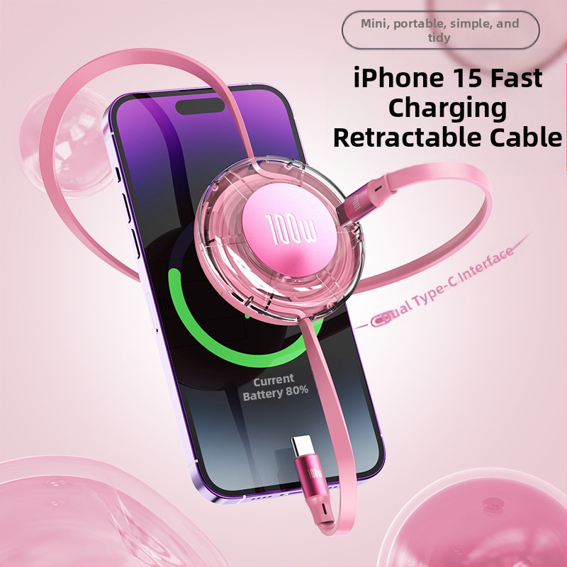 USB-C αναδιπλούμενο καλώδιο δεδομένων, 100W PD γρήγορη φόρτιση, αλουμινένιο κράμα, σύνδεσμος μονής κεφαλής