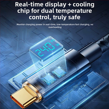 Καλώδιο USB Type-C με ψηφιακή οθόνη, μέγ. 240W, έξυπνο τσιπ, πλεκτό καλώδιο, συμβατό με Huawei/Xiaomi/Apple PD