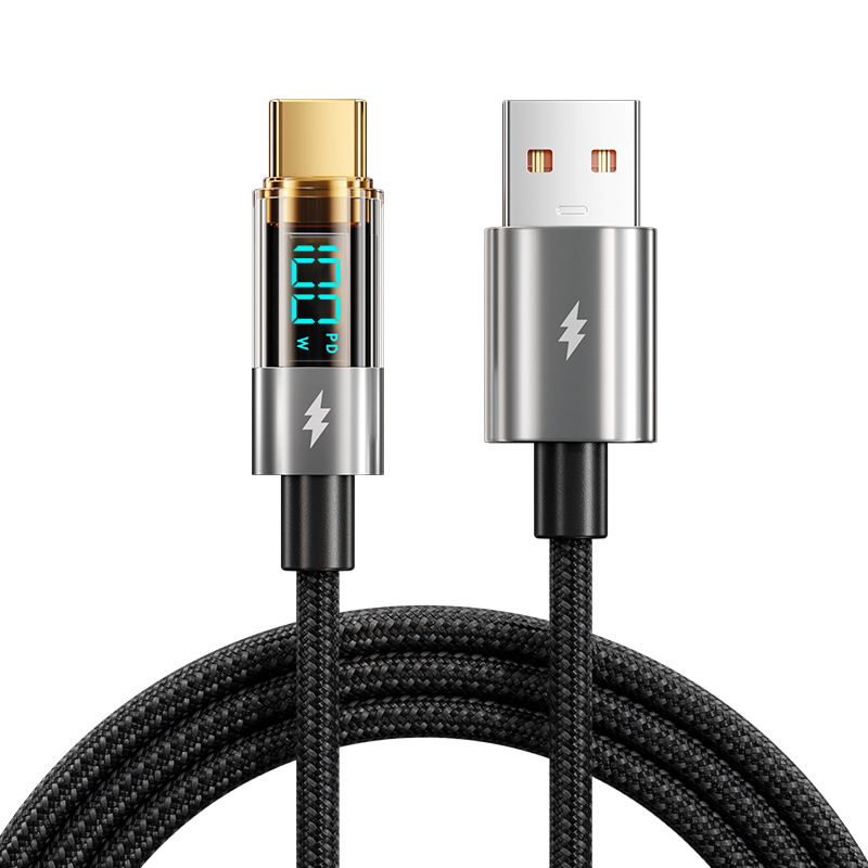 Καλώδιο USB Type-C με ψηφιακή οθόνη, μέγ. 240W, έξυπνο τσιπ, πλεκτό καλώδιο, συμβατό με Huawei/Xiaomi/Apple PD