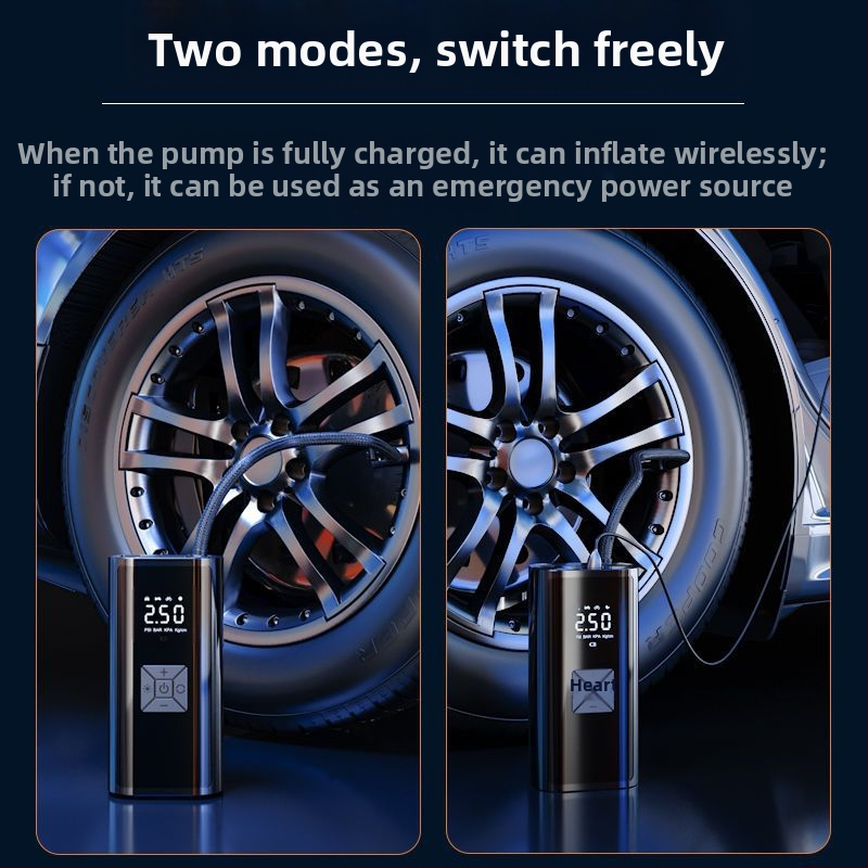 Умна безжична помпа за автомобилно надуване със цифров дисплей и автоматично стартиране-спиране, за автомобил и мотоциклет, 7.4–12V, 120W, 3 м кабел, 25 л/мин