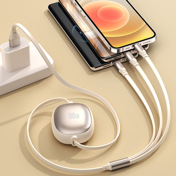 Αναδιπλούμενο καλώδιο USB 3-σε-1 με αλουμινένιο περίβλημα – 100W γρήγορη φόρτιση, Lightning, Micro USB και Type-C