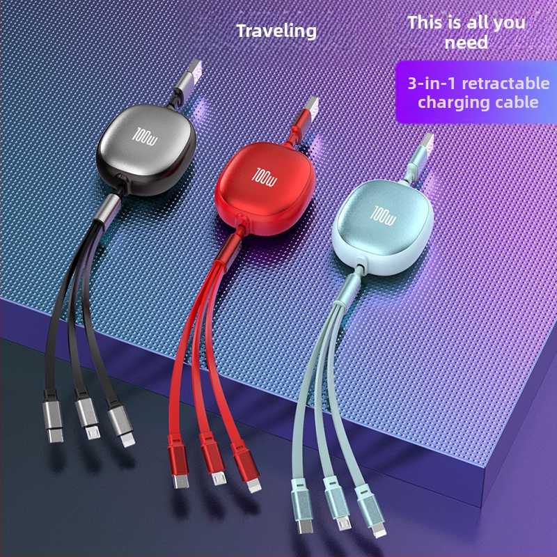 Αναδιπλούμενο καλώδιο USB 3-σε-1 με αλουμινένιο περίβλημα – 100W γρήγορη φόρτιση, Lightning, Micro USB και Type-C