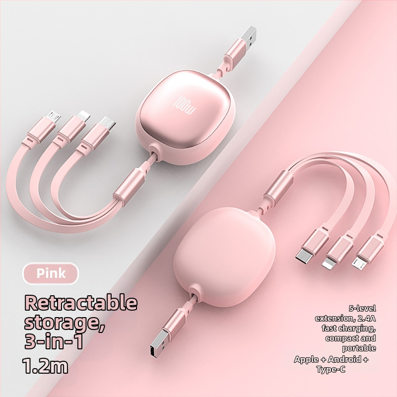 Αναδιπλούμενο καλώδιο USB 3-σε-1 με αλουμινένιο περίβλημα – 100W γρήγορη φόρτιση, Lightning, Micro USB και Type-C