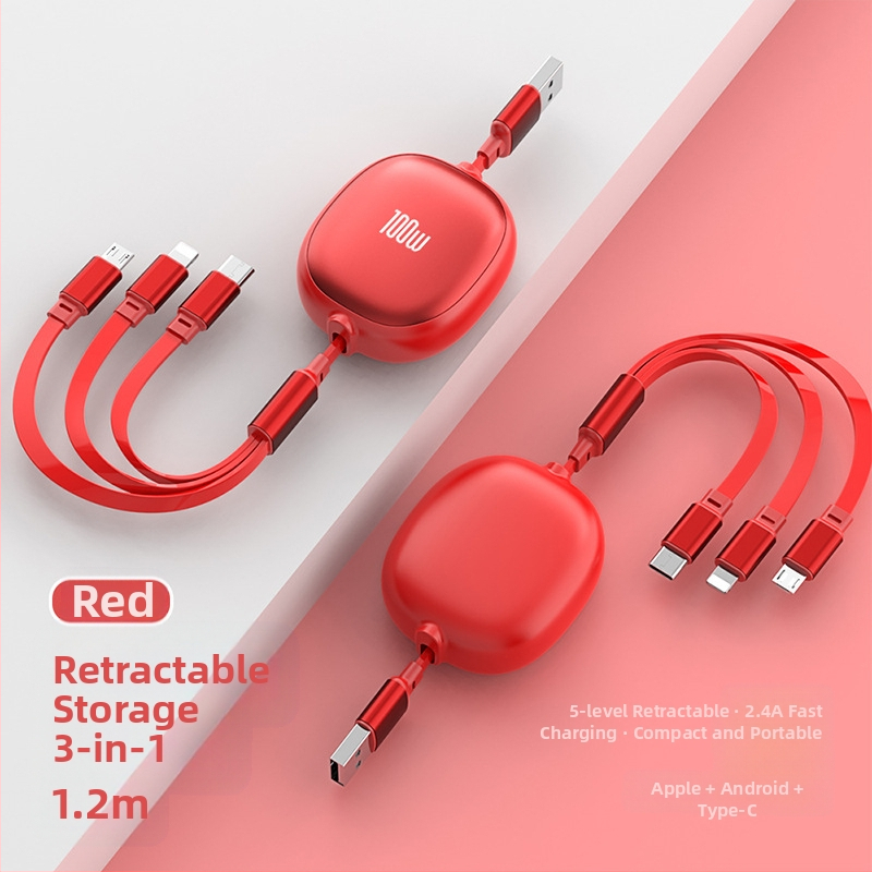 Αναδιπλούμενο καλώδιο USB 3-σε-1 με αλουμινένιο περίβλημα – 100W γρήγορη φόρτιση, Lightning, Micro USB και Type-C