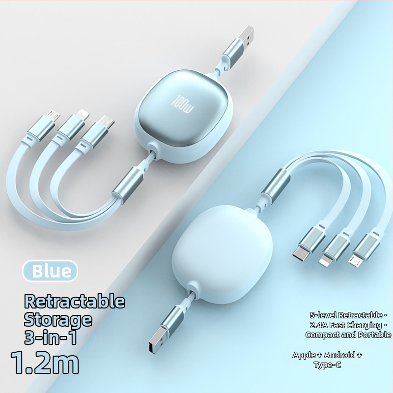 Αναδιπλούμενο καλώδιο USB 3-σε-1 με αλουμινένιο περίβλημα – 100W γρήγορη φόρτιση, Lightning, Micro USB και Type-C