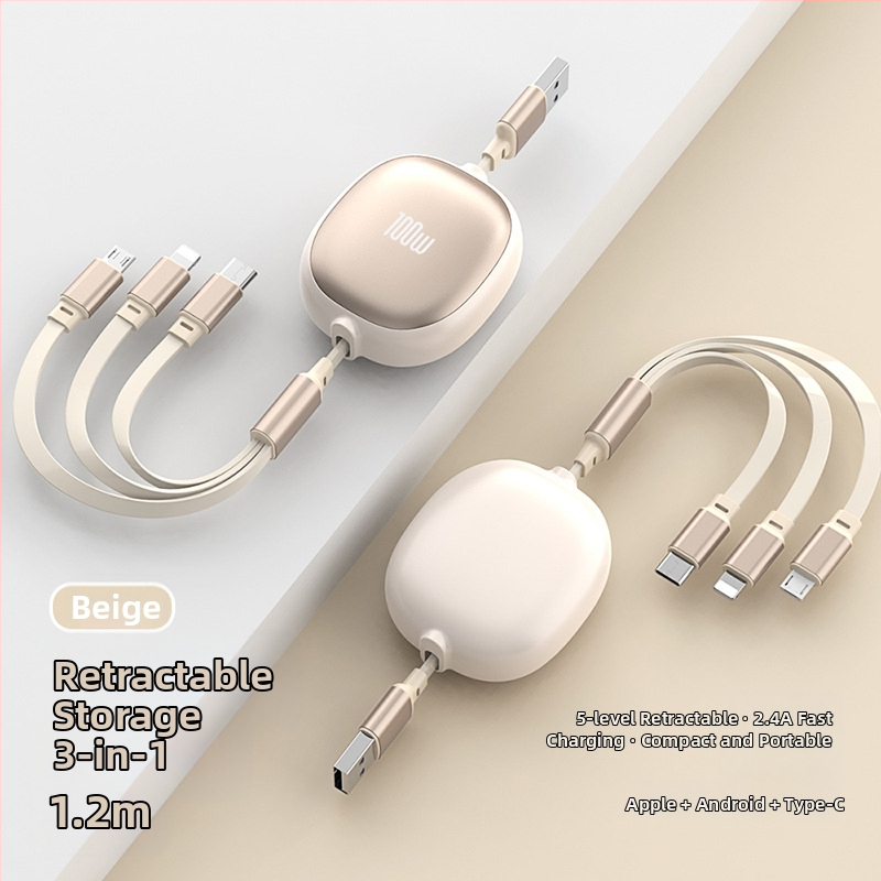 Αναδιπλούμενο καλώδιο USB 3-σε-1 με αλουμινένιο περίβλημα – 100W γρήγορη φόρτιση, Lightning, Micro USB και Type-C